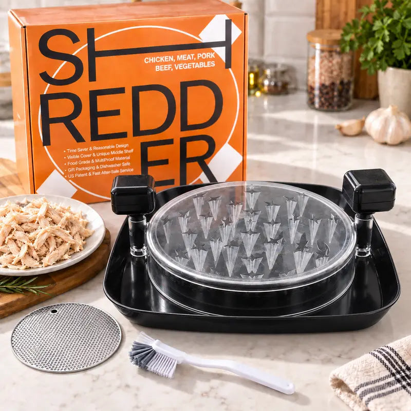 Chicken Shredder with Handles, Transparent Lid, and Anti-Slip Base for Effortless Meal Prep