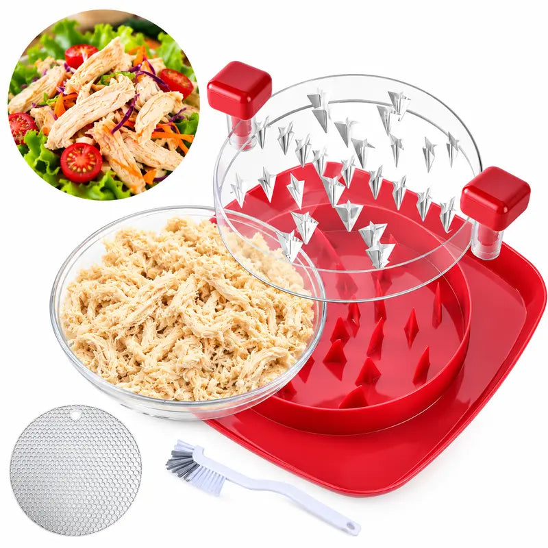 Chicken Shredder with Handles, Transparent Lid, and Anti-Slip Base for Effortless Meal Prep
