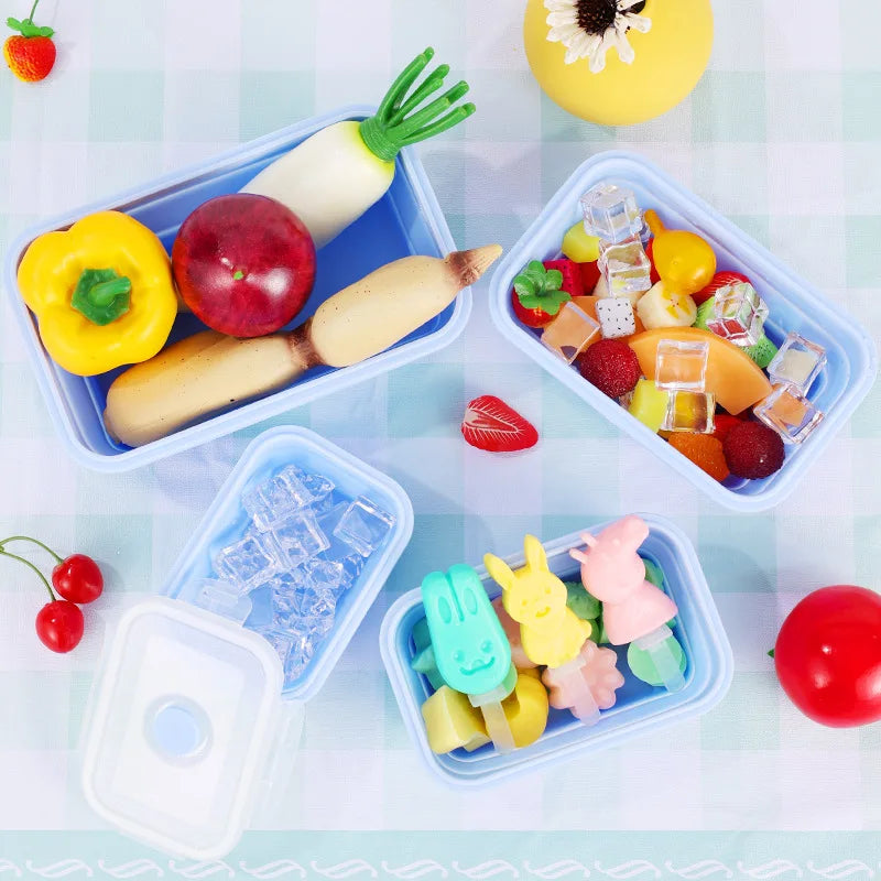 4PS Collapsible Food Storage Containers with Lids and Vent - Stacking Silicone Meal Prep Set