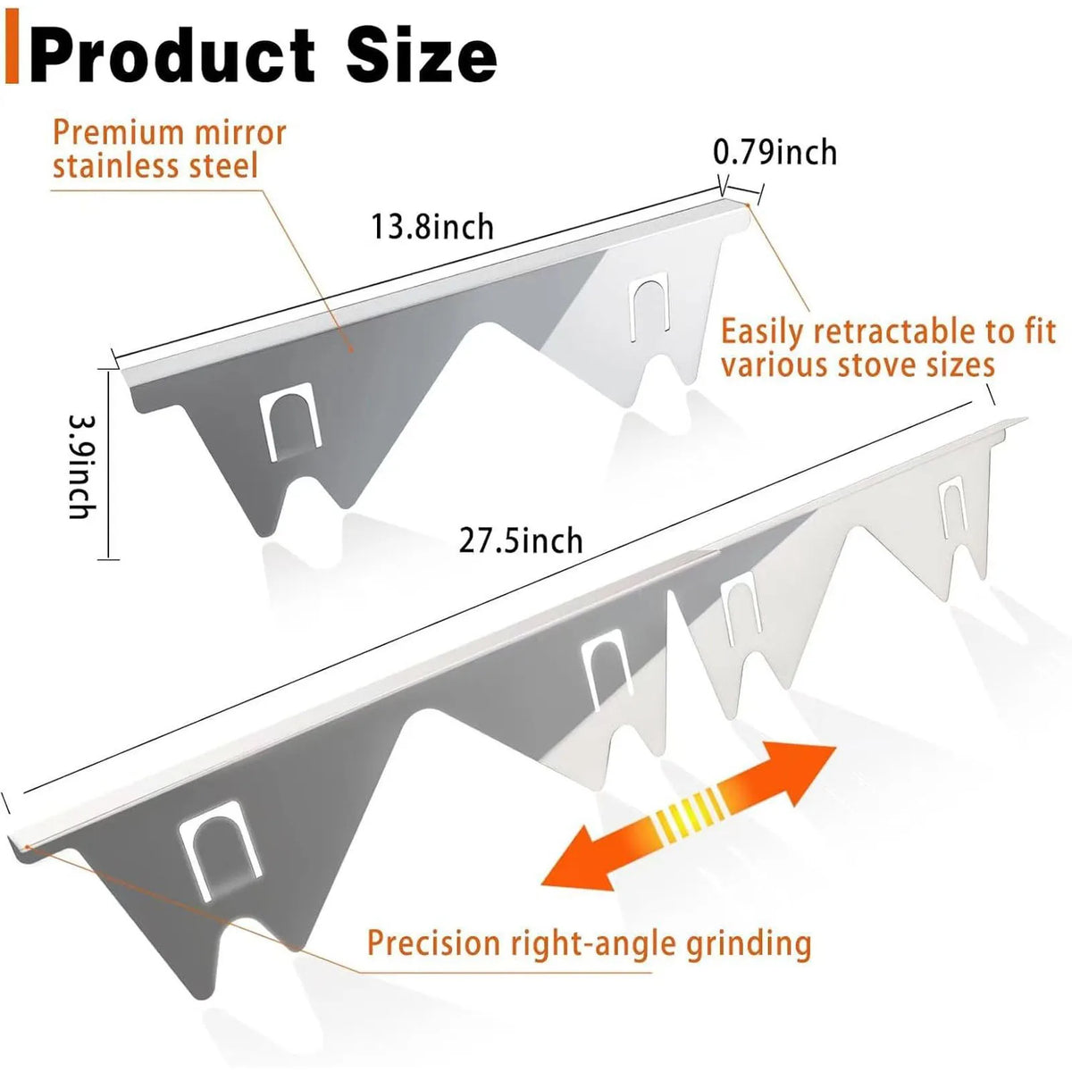 Adjustable Stainless Steel Stove Gap Covers - Set of 2 Pairs