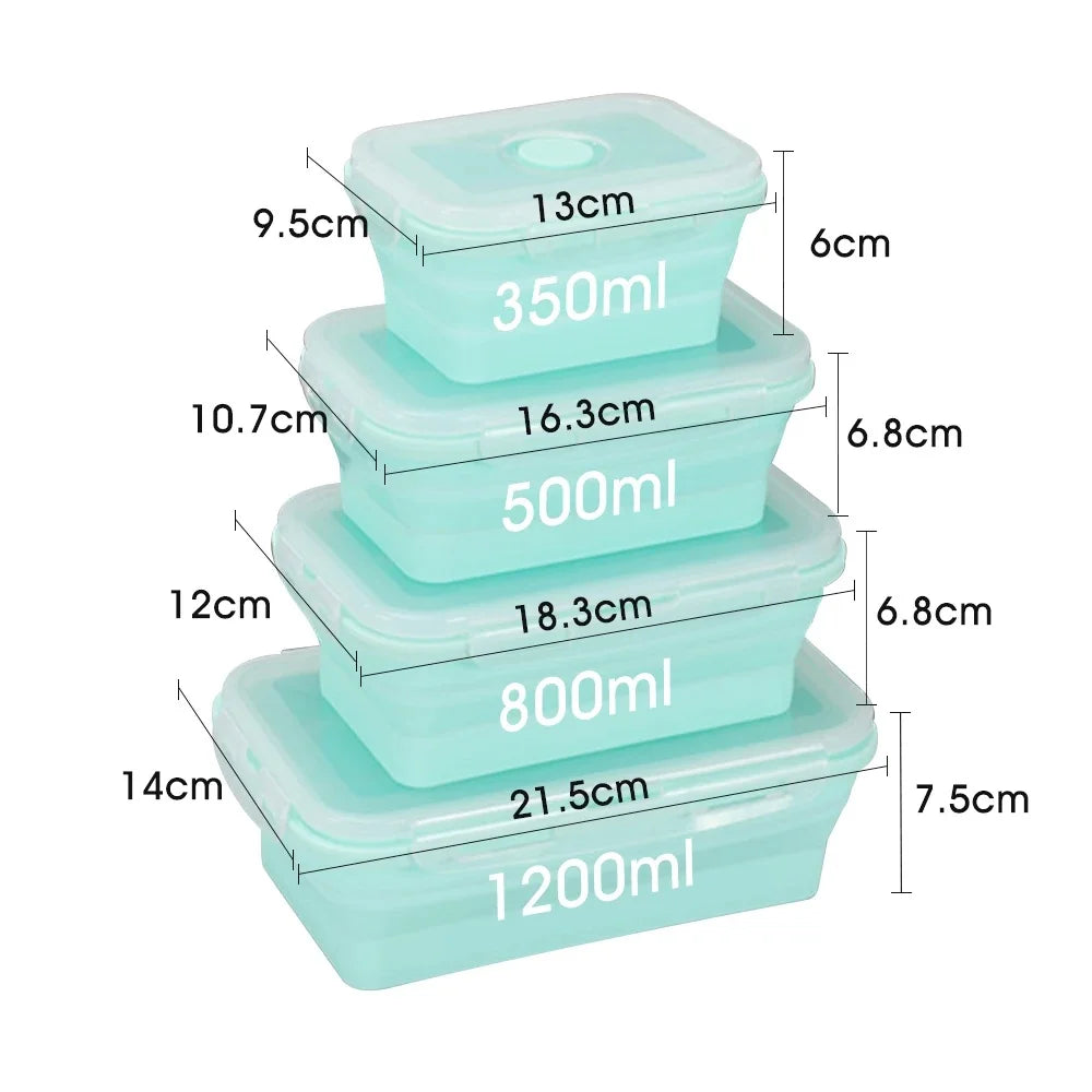 4PS Collapsible Food Storage Containers with Lids and Vent - Stacking Silicone Meal Prep Set