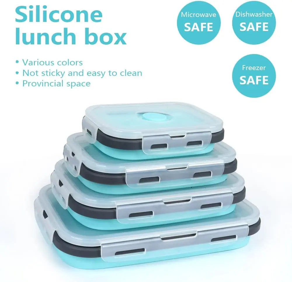 4PS Collapsible Food Storage Containers with Lids and Vent - Stacking Silicone Meal Prep Set