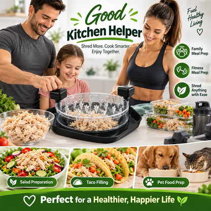 Chicken Shredder with Handles, Transparent Lid, and Anti-Slip Base for Effortless Meal Prep