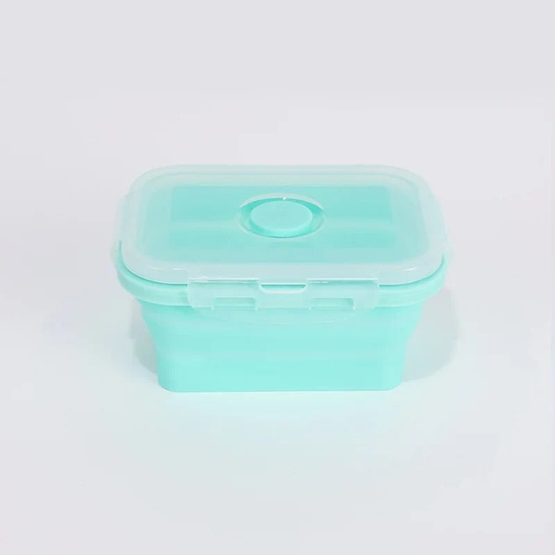 Green collapsible silicone food container, 350 ml