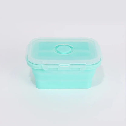 Green collapsible silicone food container, 350 ml