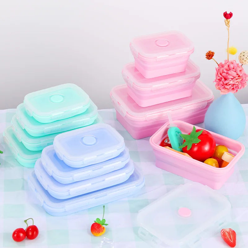 4PS Collapsible Food Storage Containers with Lids and Vent - Stacking Silicone Meal Prep Set