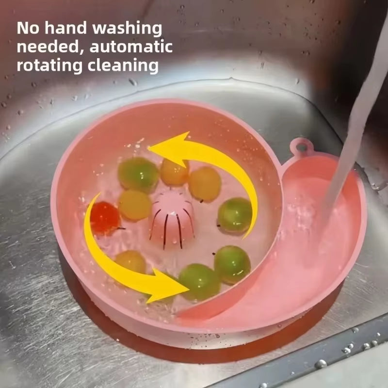 New Snail Shape Fruit Drainer Basket Creative Automatic Rotation Clean Basin Vegetable Washing Basin Multi-Functional Reusable L