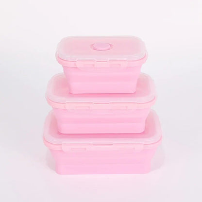 Set of 3 collapsible silicone food containers, pink