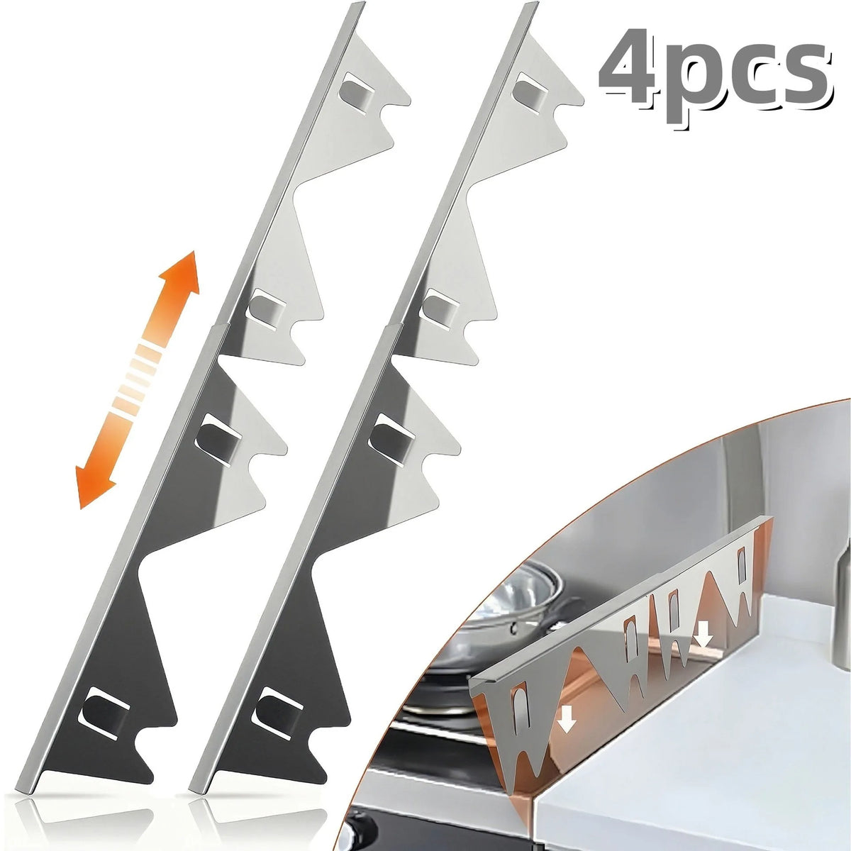 Adjustable Stainless Steel Stove Gap Covers - Set of 2 Pairs