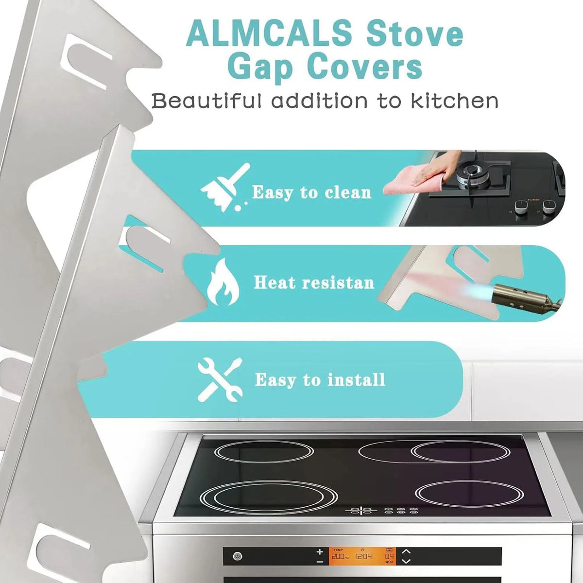 Adjustable Stainless Steel Stove Gap Covers - Set of 2 Pairs
