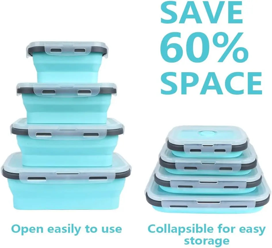 4PS Collapsible Food Storage Containers with Lids and Vent - Stacking Silicone Meal Prep Set
