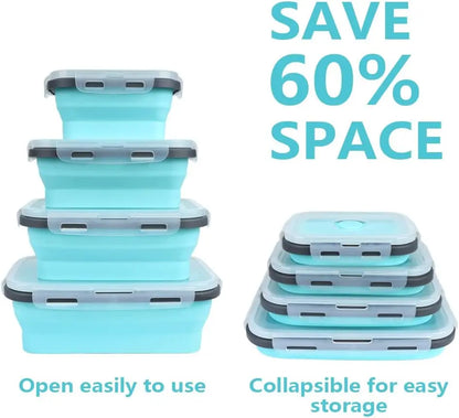 4PS Collapsible Food Storage Containers with Lids and Vent - Stacking Silicone Meal Prep Set