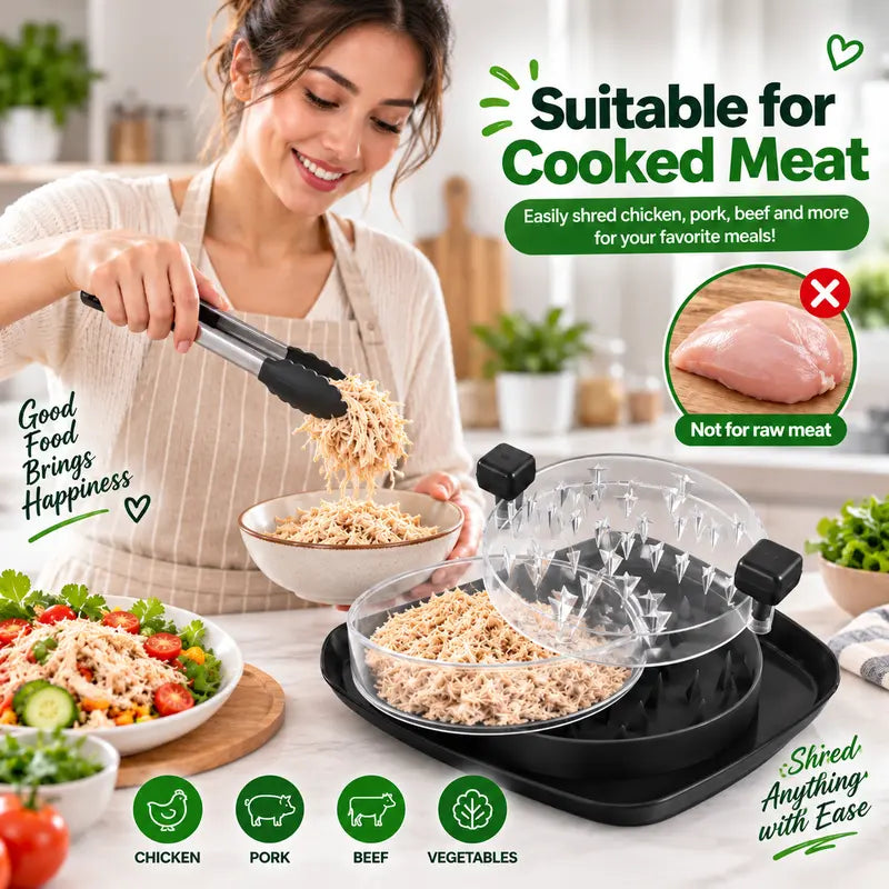 Chicken Shredder with Handles, Transparent Lid, and Anti-Slip Base for Effortless Meal Prep