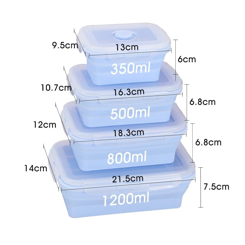 4PS Collapsible Food Storage Containers with Lids and Vent - Stacking Silicone Meal Prep Set