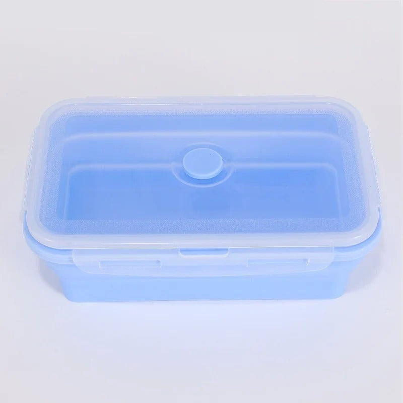 Collapsible silicone food container, blue
