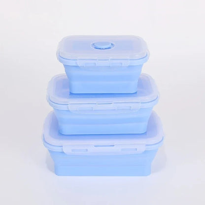 Set of 3 collapsible silicone food containers, blue