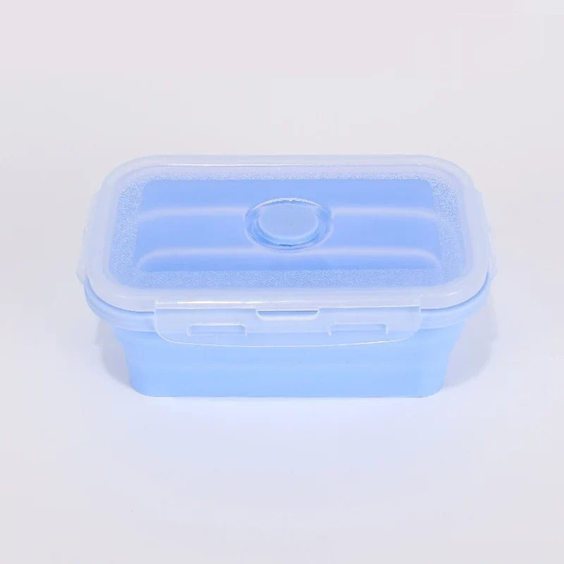 Collapsible silicone food container, blue