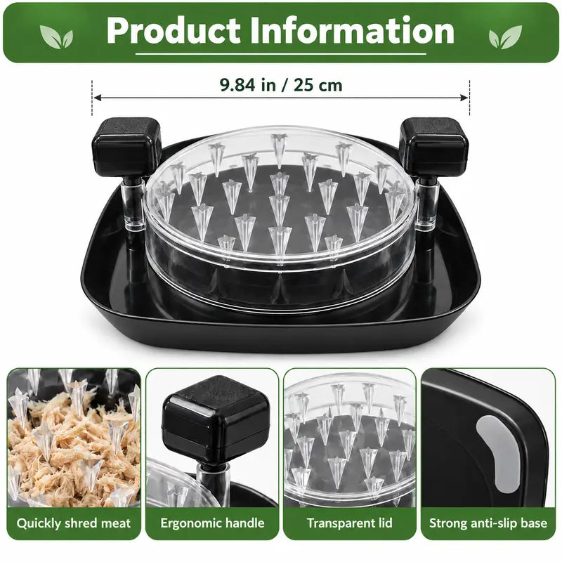 Chicken Shredder with Handles, Transparent Lid, and Anti-Slip Base for Effortless Meal Prep