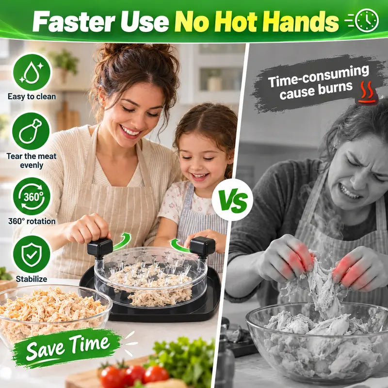 Chicken Shredder with Handles, Transparent Lid, and Anti-Slip Base for Effortless Meal Prep