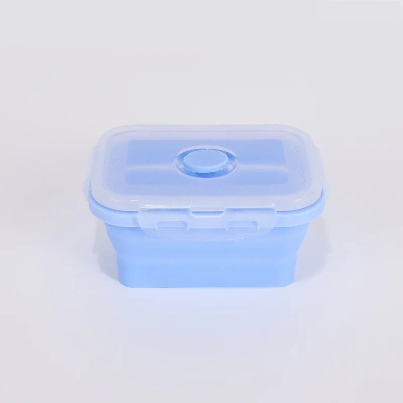 Collapsible silicone food container, blue