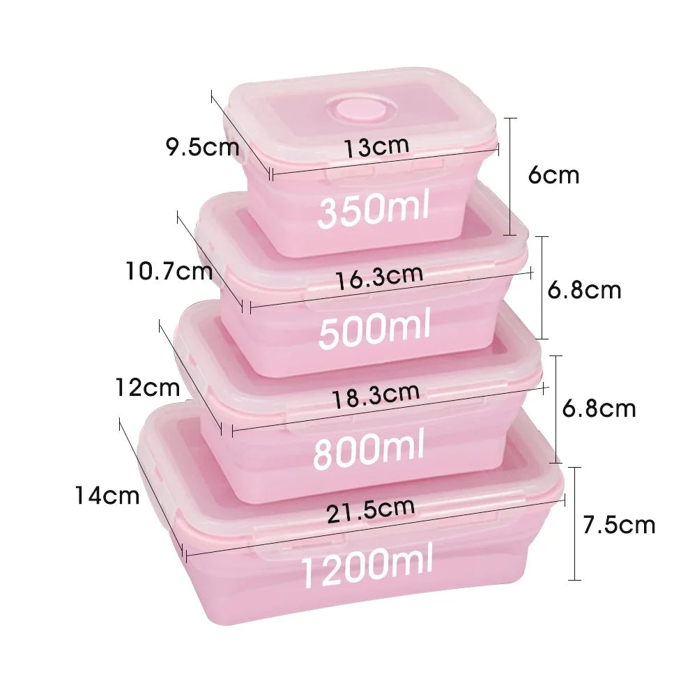 4PS Collapsible Food Storage Containers with Lids and Vent - Stacking Silicone Meal Prep Set
