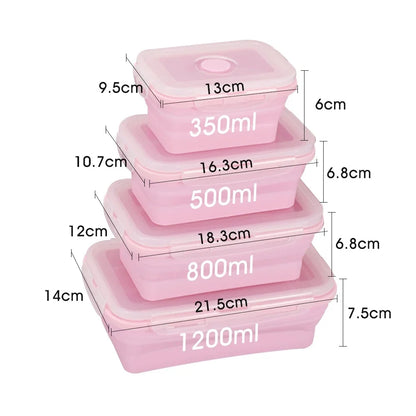 4PS Collapsible Food Storage Containers with Lids and Vent - Stacking Silicone Meal Prep Set