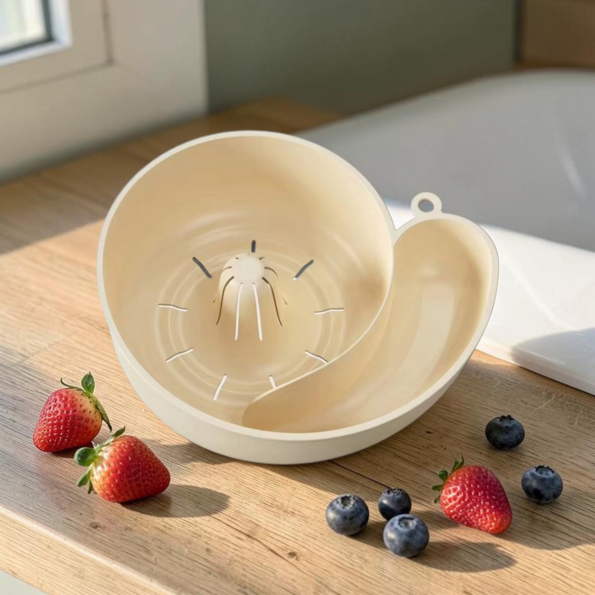 Rotating Fruit Washer Basket on a kitchen counter with fresh berries